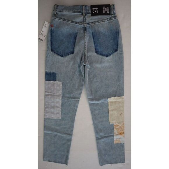 BDG x Urban Outfitters Women Sz 24 Blue Patchwork Hi-Rise Slim Straight Jeans - Picture 2 of 8